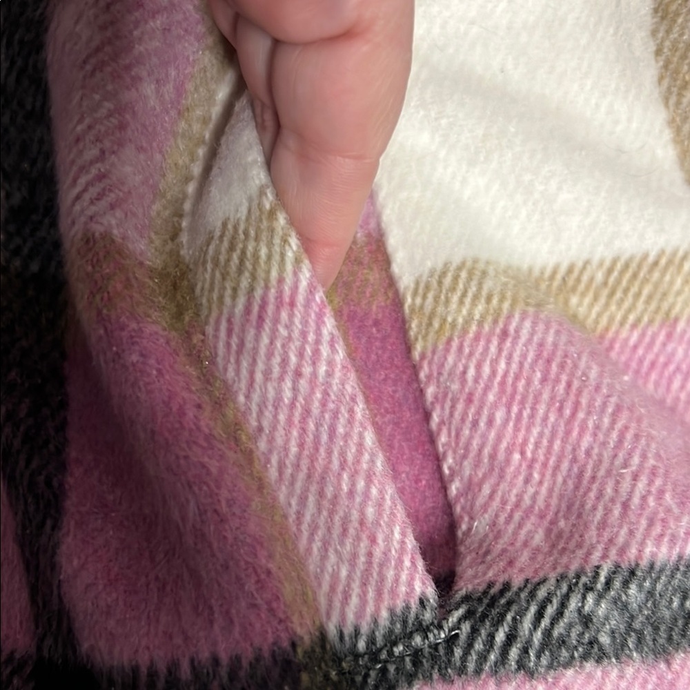 Classic Plaid Pink and White Women's Jacket Shacket pockets. front side & chest - Picture 11 of 12